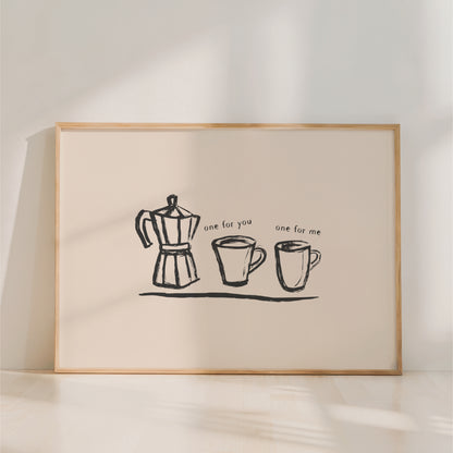 One for You, One for Me - Moka Pot Coffee Wall Art Print - Landscape