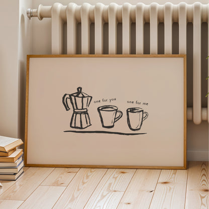 One for You, One for Me - Moka Pot Coffee Wall Art Print - Landscape