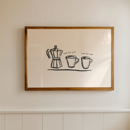 One for You, One for Me - Moka Pot Coffee Wall Art Print - Landscape