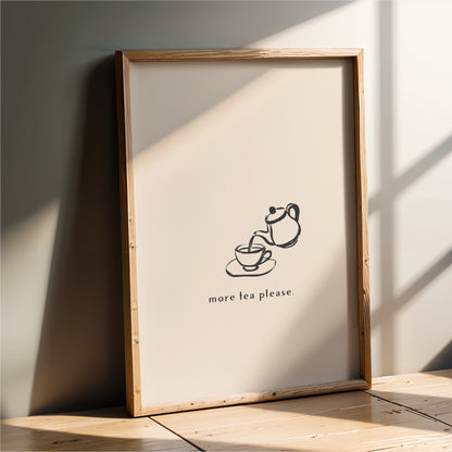 More Tea Please Wall Art Print – Minimal Kitchen Decor & Tea Lover Poster