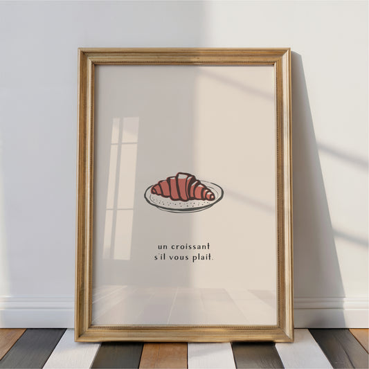 Croissant Wall Art Print – French Kitchen Decor & Café Style Food Poster