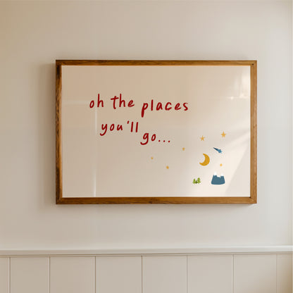Oh The Places You’ll Go Wall Art Print – Nursery Quote for Kids Bedroom