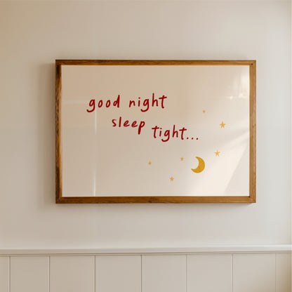 Good Night Sleep Tight Nursery Wall Art – Bedtime Quote Print for Kids Room