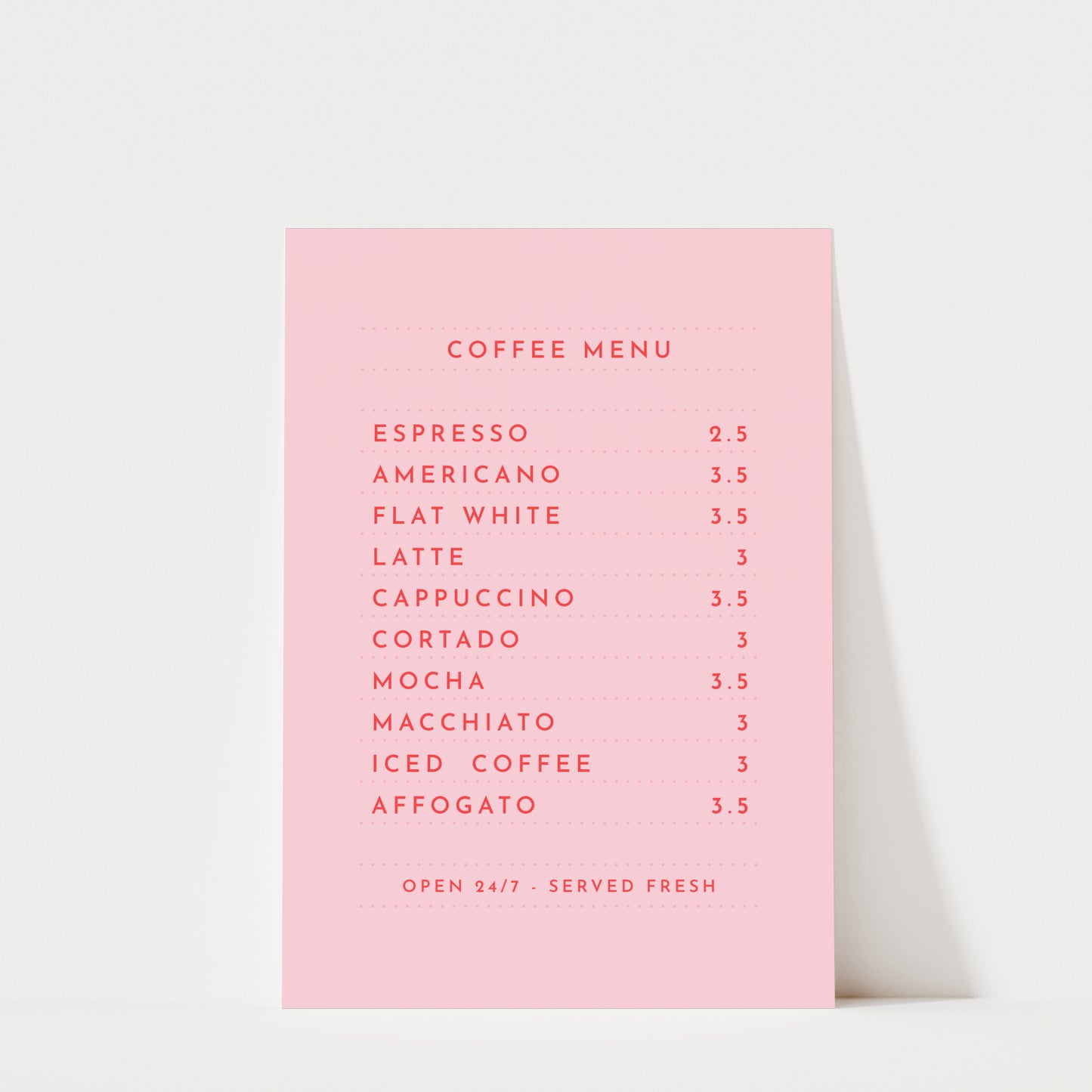 Coffee Menu - Coffee Wall Art Print
