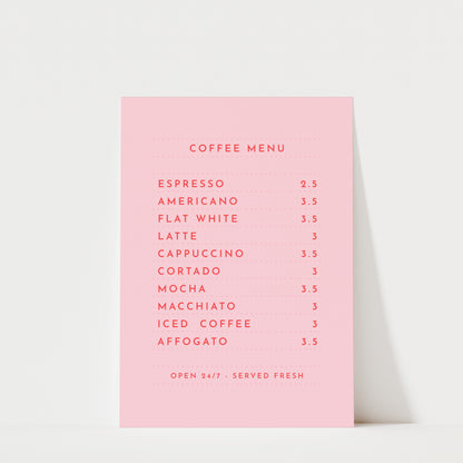 Coffee Menu - Coffee Wall Art Print