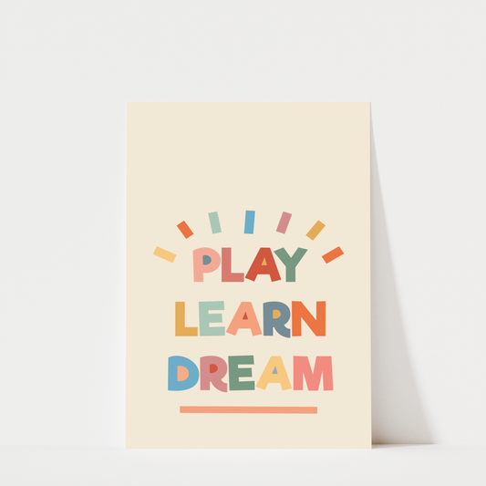 Play Learn Dream Nursery Art Print – Colorful Kids Room Decor