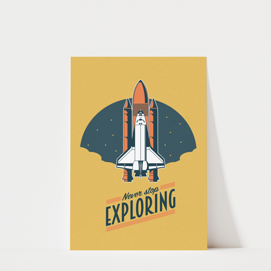 Vintage Style Space Rocket Print - Kids Room Decor