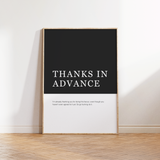 Thanks In Advance Definition Print