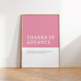 Thanks In Advance Definition Print
