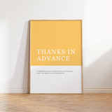 Thanks In Advance Definition Print