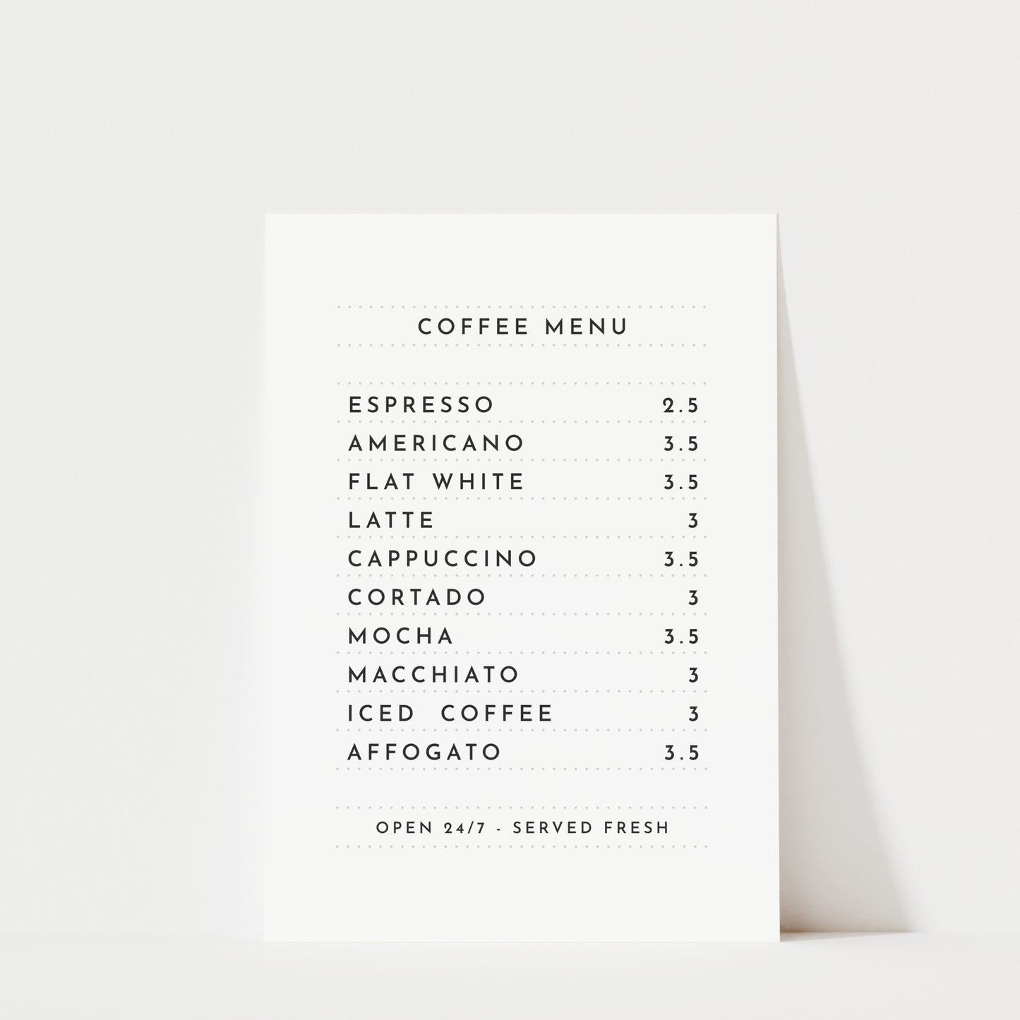 Coffee Menu - Coffee Wall Art Print
