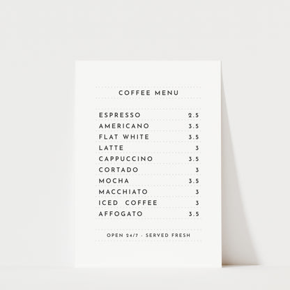Coffee Menu - Coffee Wall Art Print
