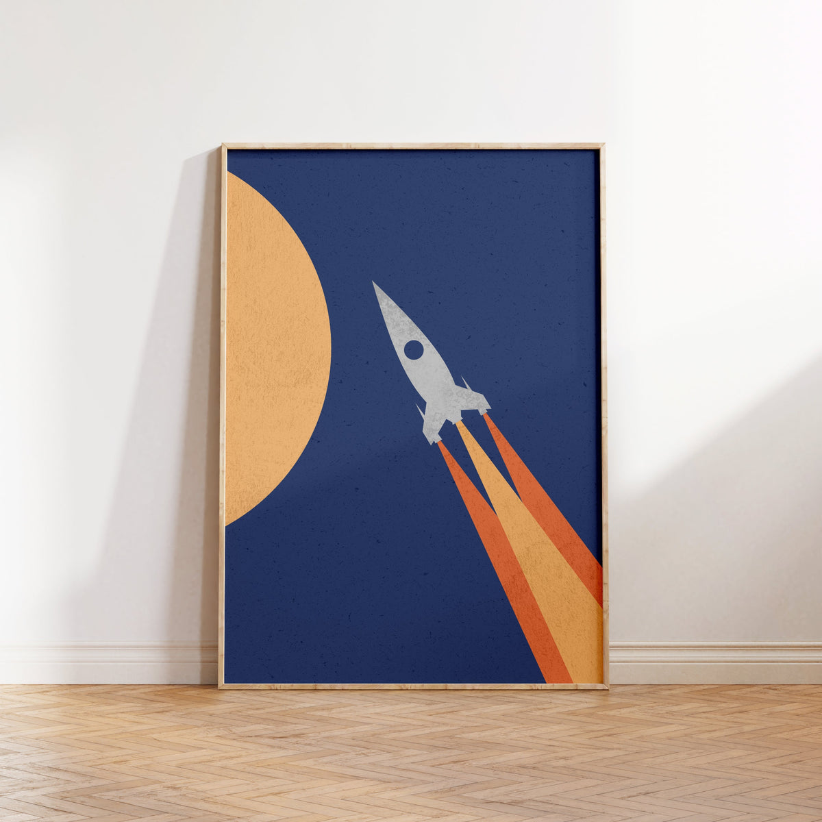 Retro Space Rocket Ship Print – Nursery & Kids Room Wall Art