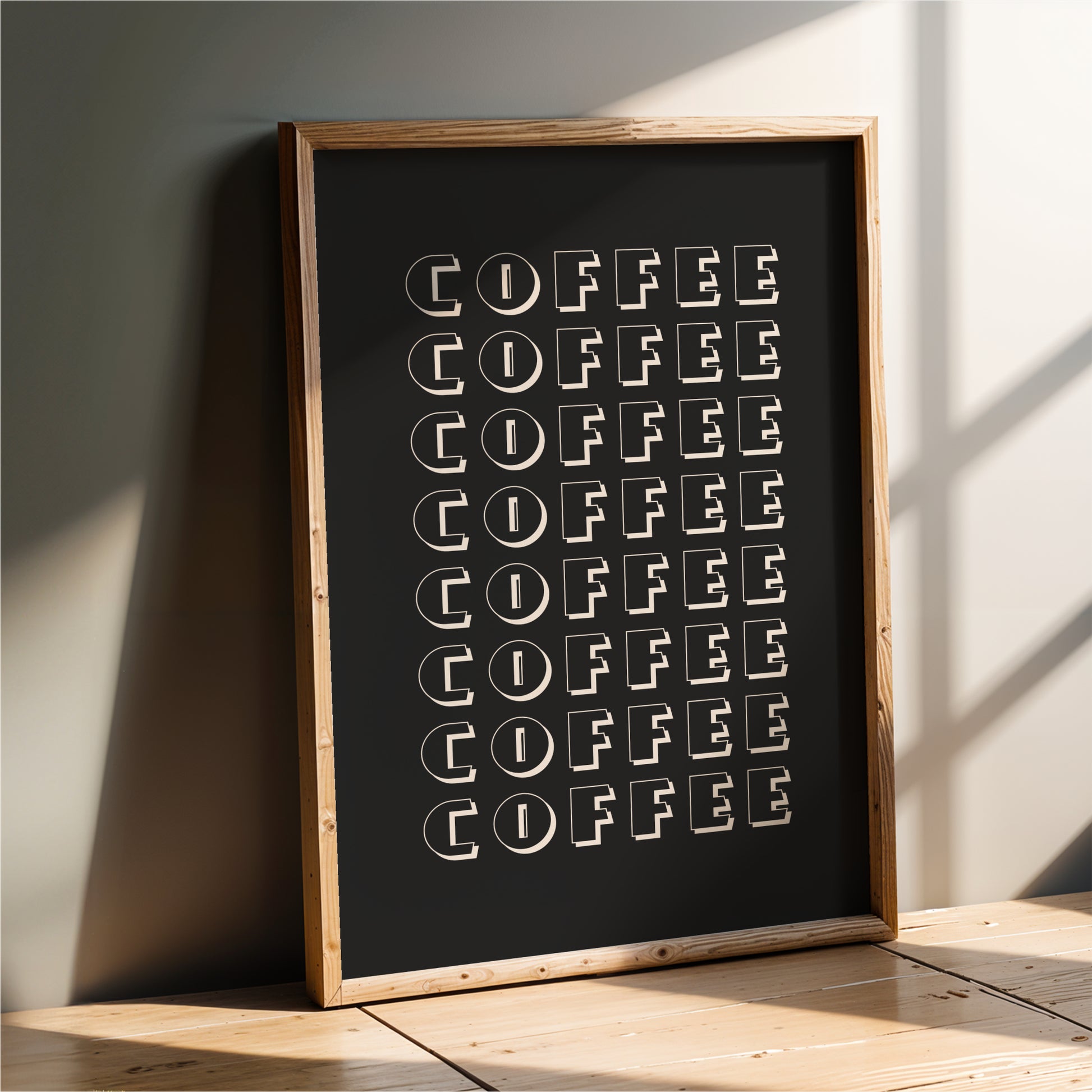 a blackboard with the word "COFFEE" written in a repeating pattern of white letters.