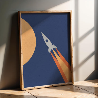 Retro Space Rocket Ship Print – Nursery & Kids Room Wall Art