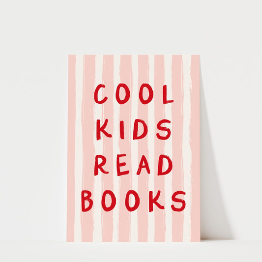 Cool Kids Read Books - Striped Kids Room Wall Art Print