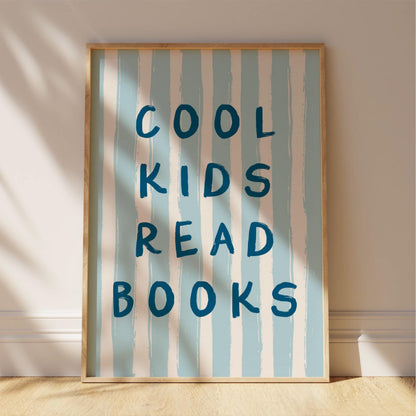 Cool Kids Read Books - Striped Kids Room Wall Art Print