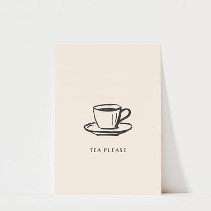 A simple illustration of a cup of tea on a saucer with the text "TEA PLEASE" below it.