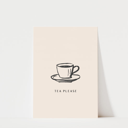 A simple illustration of a cup of tea on a saucer with the text "TEA PLEASE" below it.