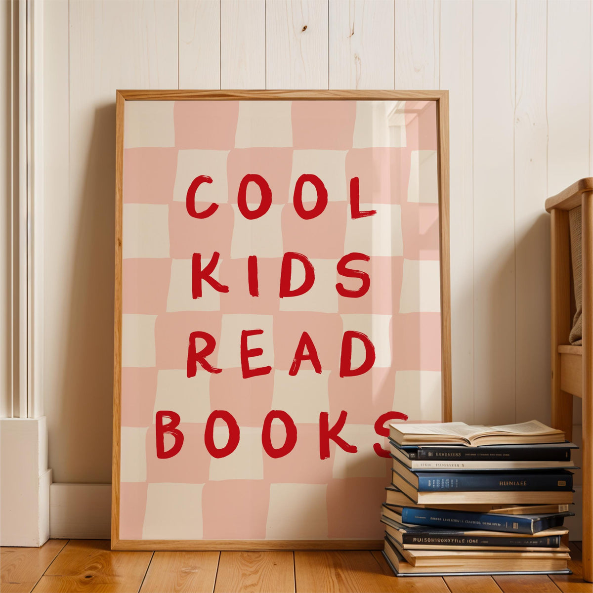 Cool Kids Read Books - Checkerboard Kids Room Wall Art Print
