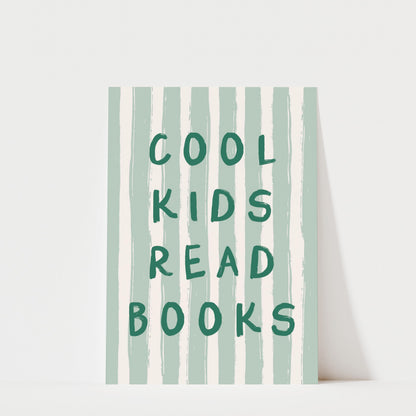 Cool Kids Read Books - Striped Kids Room Wall Art Print