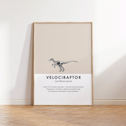 Velociraptor Dinosaur Fact Print | Kids Nursery Decor