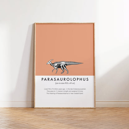 Parasaurolophus Dinosaur Fact Print | Kids Nursery Decor