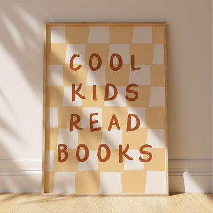 Cool Kids Read Books - Checkerboard Kids Room Wall Art Print