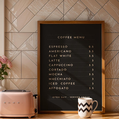 Coffee Menu - Coffee Wall Art Print - Black